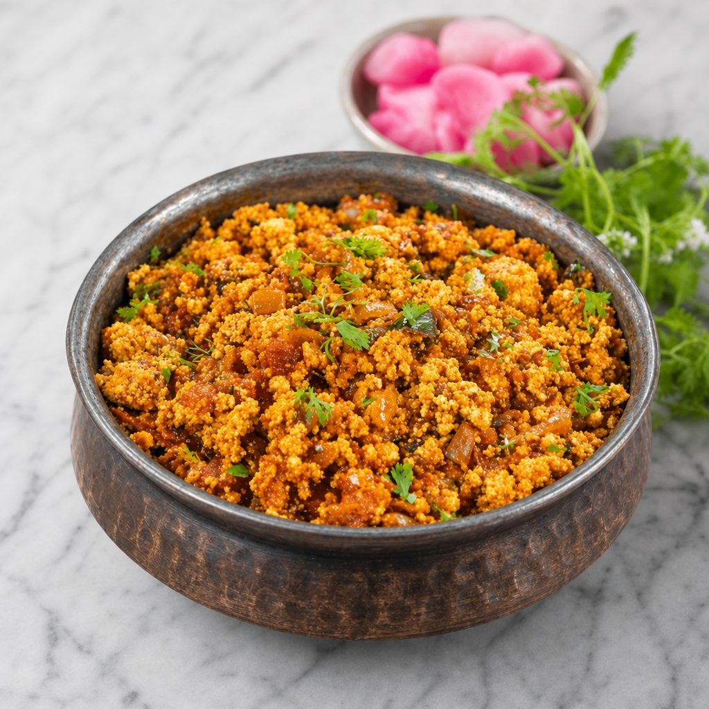 Paneer Bhurji (Indian Cheese in Tomato Gravy).