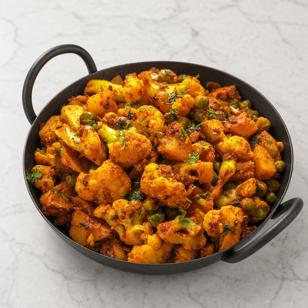 Aloo Gobi Mutter (Potato and Cauliflower & Green Peas).