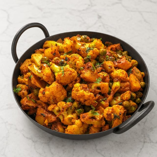 Aloo Gobi Mutter (Potato and Cauliflower & Green Peas).