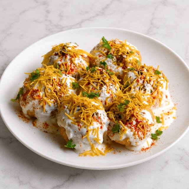 Dahi Puri (Mini-puri Shells with Yogurt | Traditional Street Food).