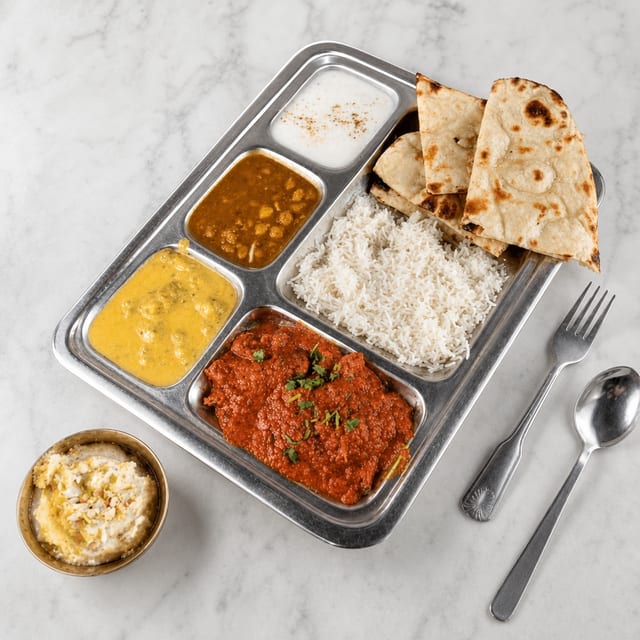 Lamb Thali with Dessert.