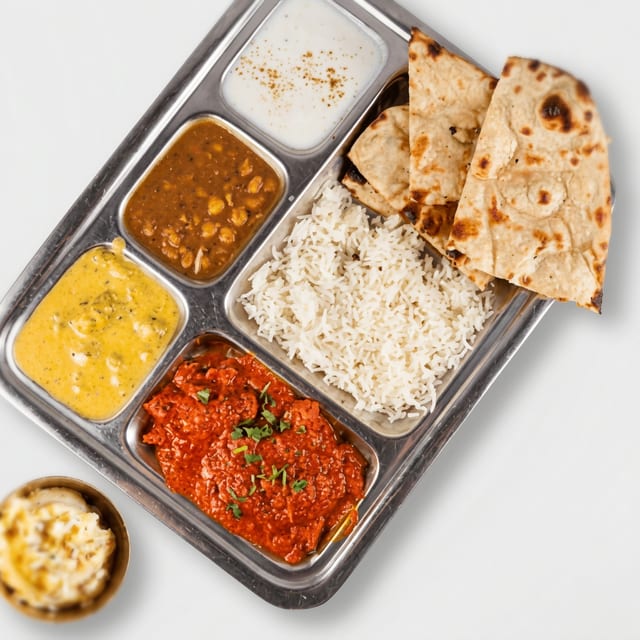Goat Thali with Dessert.