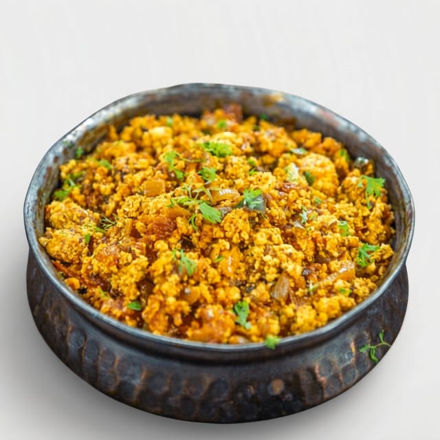 Paneer Bhurji (Indian Cheese in Tomato Gravy).