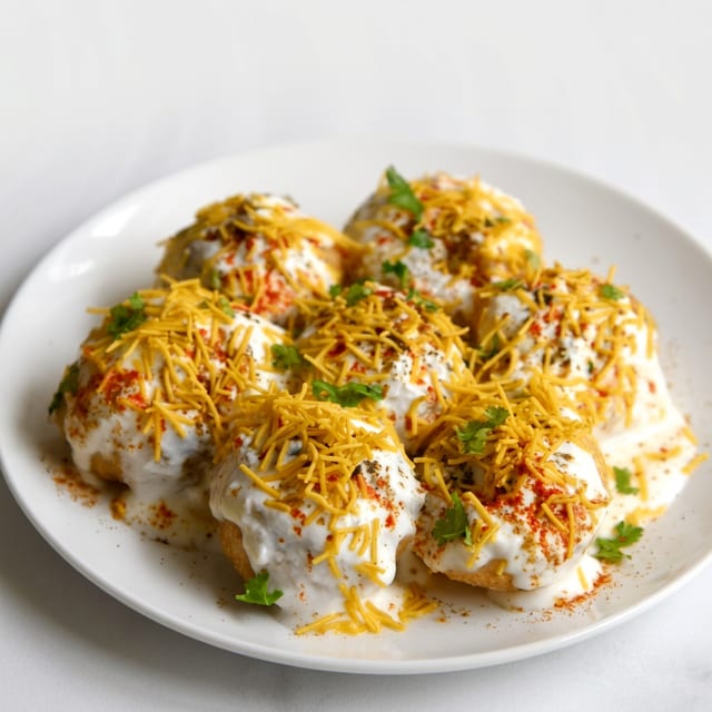 Dahi Puri (Mini-puri Shells with Yogurt | Traditional Street Food).