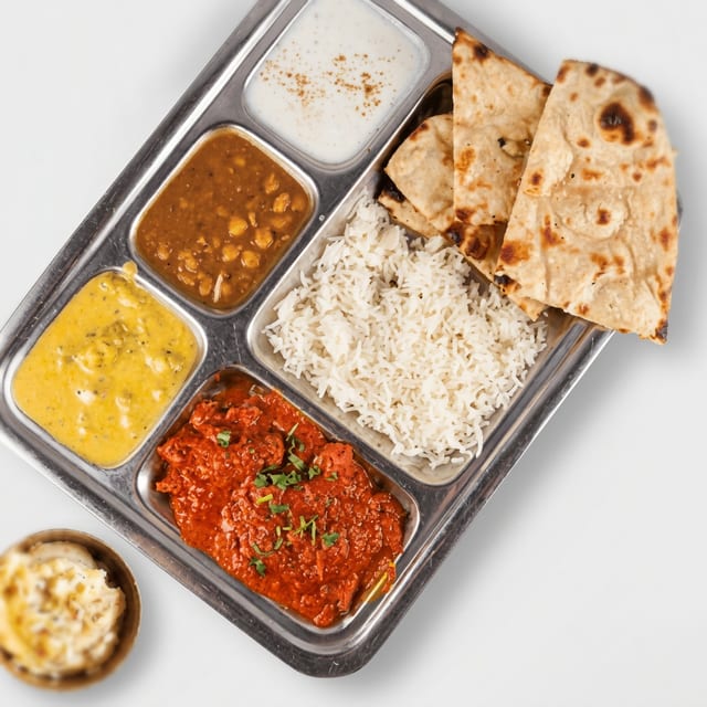Vegetable Thali with Dessert.