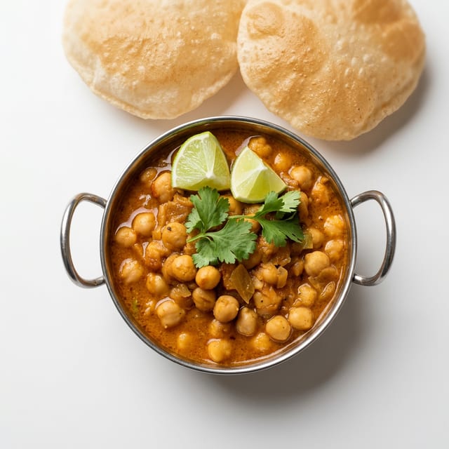 Choley Puri (Garbanzo Curry with Puff Bread).
