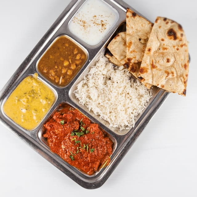 Lamb Thali with Dessert.