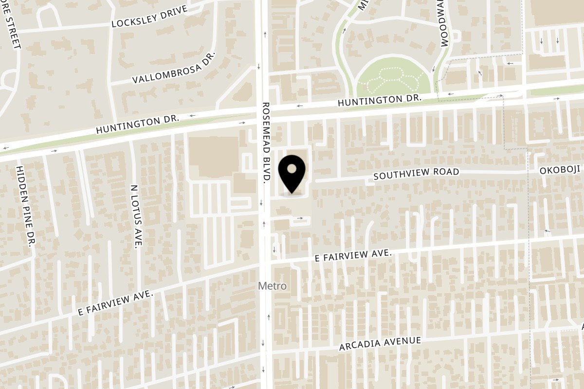 Map showing the location of Bhanu Indian Cuisine & Market on 7246 Rosemead Blvd in San Gabriel